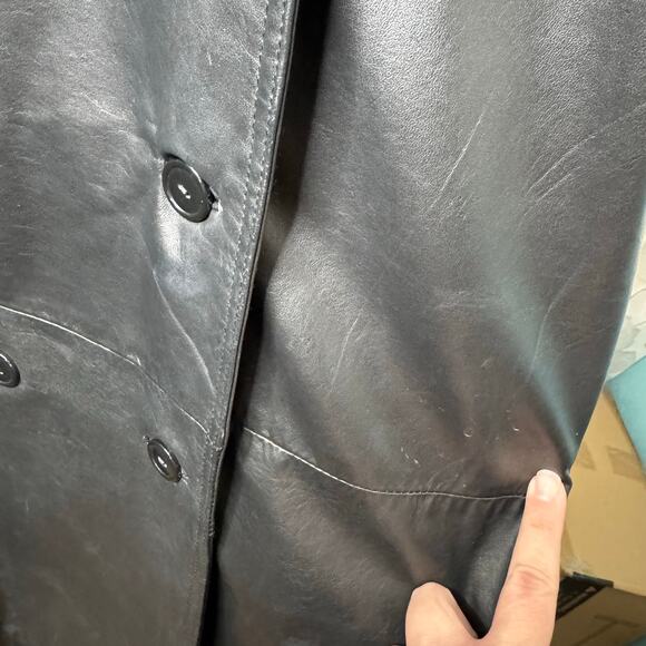 Vintage Etienne Aigner 100% Leather Trenchcoat Long Belted Black Size Medium M - Picture 16 of 16